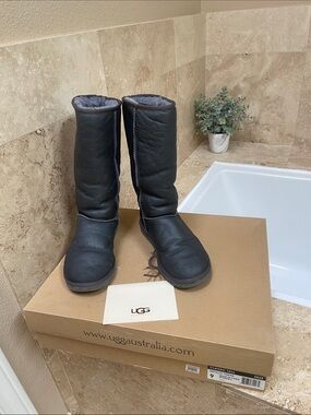 UGG metallic pewter Classic Tall Boots with Grey Sheepskin Lining